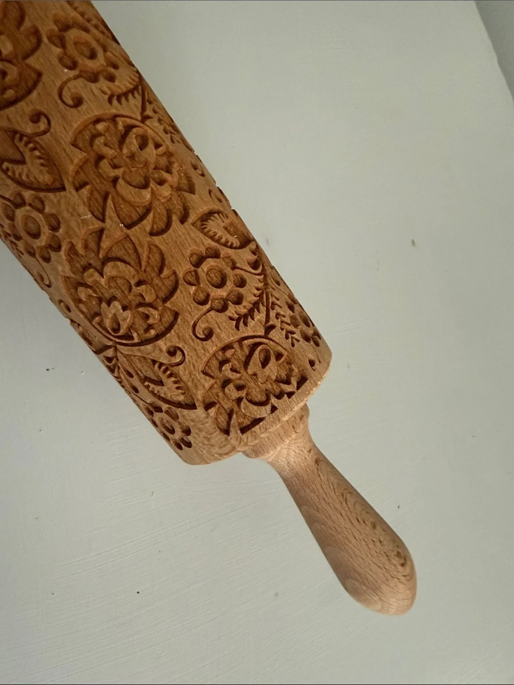 Folk Floral Rolling Pin, Large, 43 cm, Rolling Pin, Embossing Pattern Beetchwood